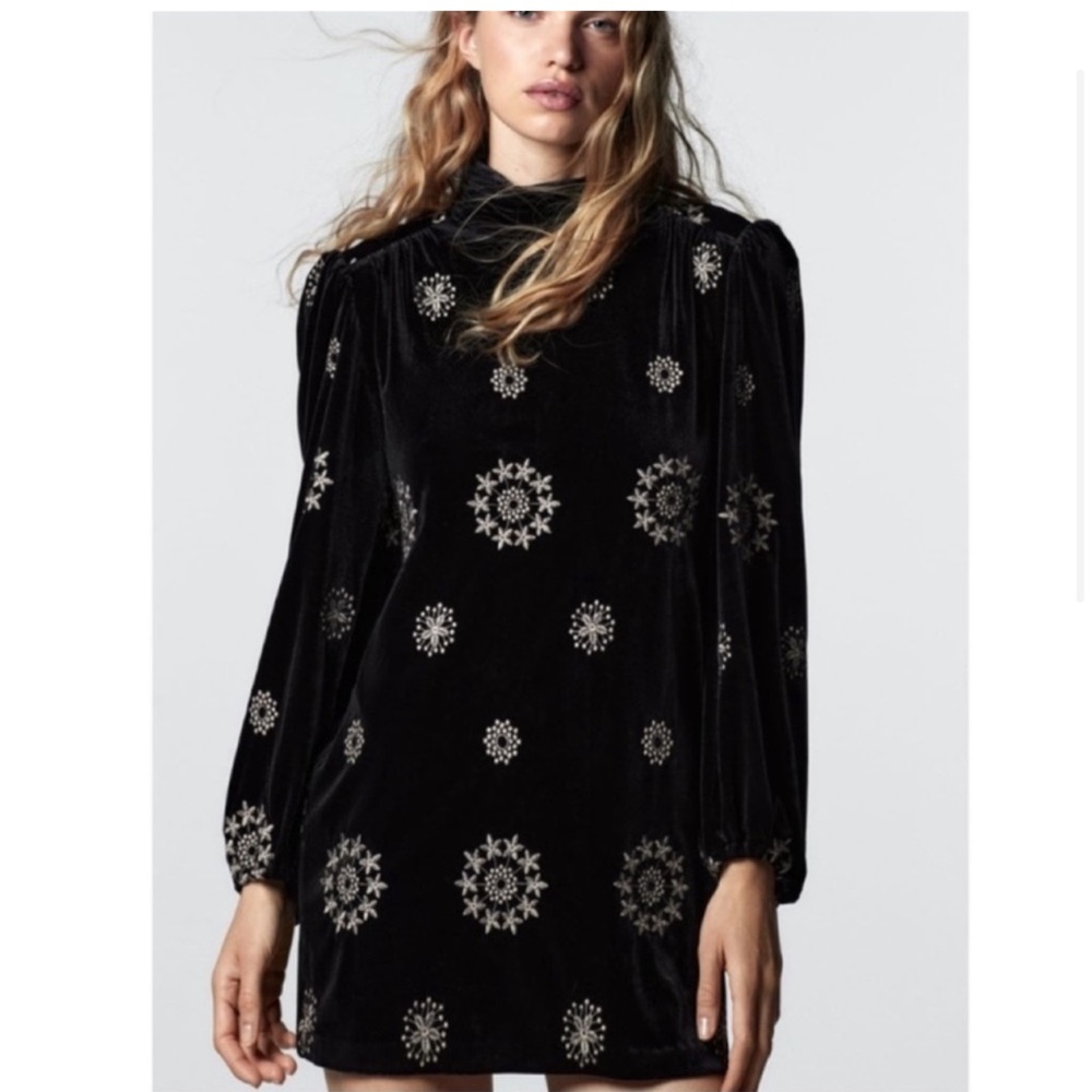 Zara Bloggers Fav Velvet Embroidered Mini Dress